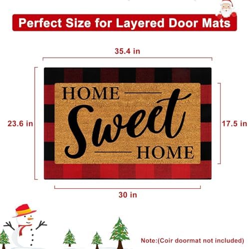 OJIA Christmas Buffalo Plaid Front Door Mats Outdoor 2'x3' Red Porch Rug - Image 2