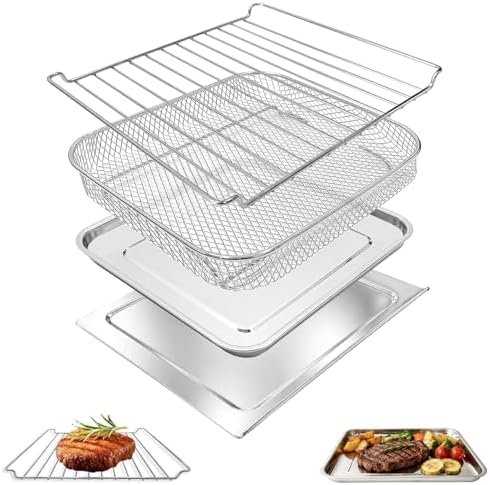 4 IN 1 Set Baking Pan Basket Crumb Tray Cooling Rack for Nuwave Bravo Pro 21 Qt Smart Air Fryer Convection Toaster Oven, Air Fryer Grill Pan Plate Crisper Plate Accessories Replacement Parts by Unknown