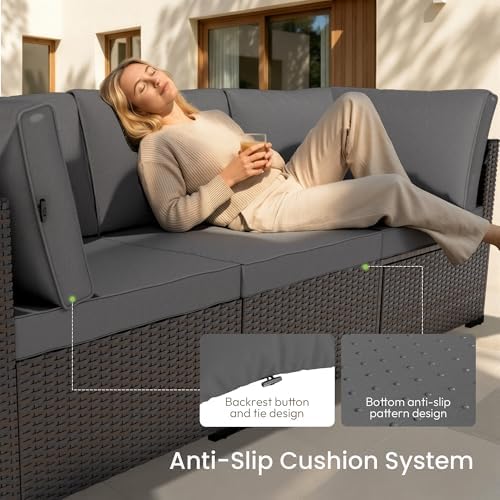 Patio Furniture Set - All-Weather - 14 Piece Patio Outdoor Conversation Set, Modular Wicker Rattan Sectional Sofa for Backyard, Garden, Poolside, Balcony, Porch, Patio, Brown/Dark Gary - Image 2