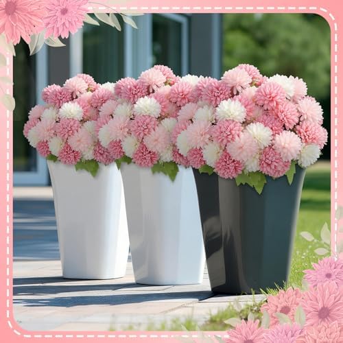XunYee 12 Pcs Pink Artificial Flowers for Outdoor Silk Chrysanthemums - Image 3