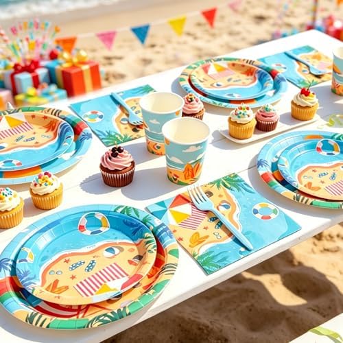 120 Pcs Beach Plates and Napkins for Summer Pool Party,Serves 24 - Image 6
