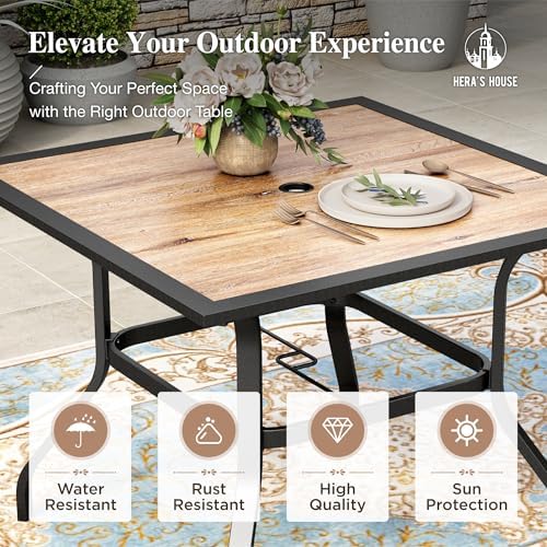 HERA'S HOUSE Patio Dining Set for 4, Wood-Look Metal Table, Brown Chair - Image 5