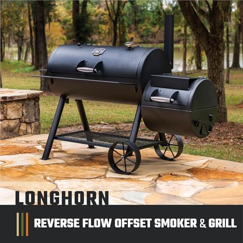 Oklahoma Joe's Longhorn Reverse Flow Offset Charcoal Smoker and Grill with 1060 sq. in. Cooking Area in Black - Image 2