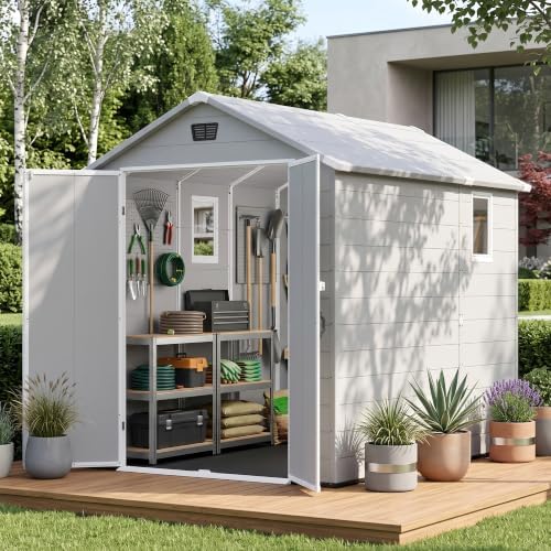 Greesum 6x10FT Plastic Outdoor Storage Shed with Floor, Light Gray - Image 6