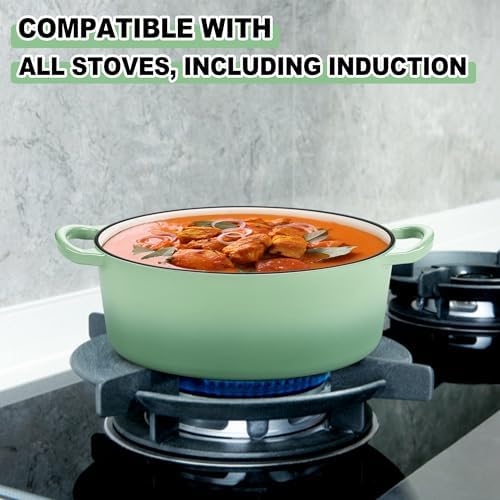 E-far 5QT Oval Dutch Oven Pot with Lid, Green Enameled Cast Iron Dutch Oven - Image 4