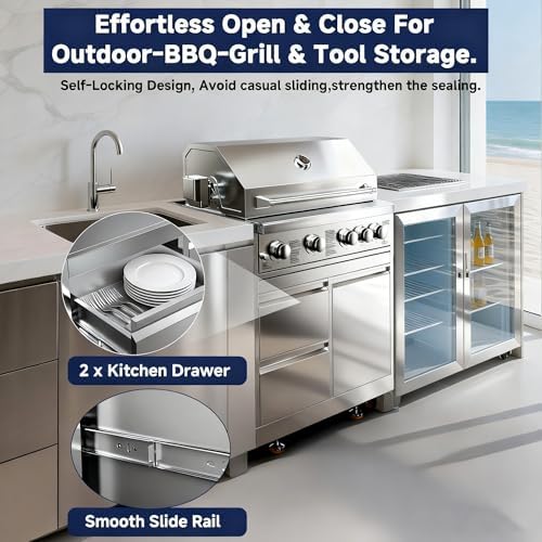 BODEGA Outdoor Stainless-Steel Kitchen Drawers Cabinet For Built-in BBQ Grill .Stainless-Steel outdoor kitchen grill cabinet with 2 Drawers and Propane Tank Storage,(Fits 30"-MK04SS304 Propane Grill). - Image 5