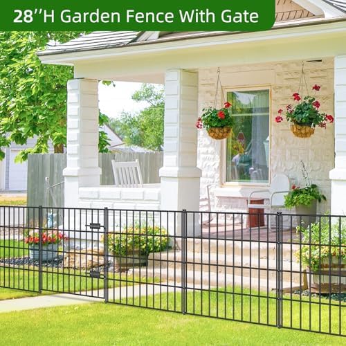 Metal Garden Fence with Gate 28 in x 23.3 ft, Dog Fence Outdoor for Yard - Image 2
