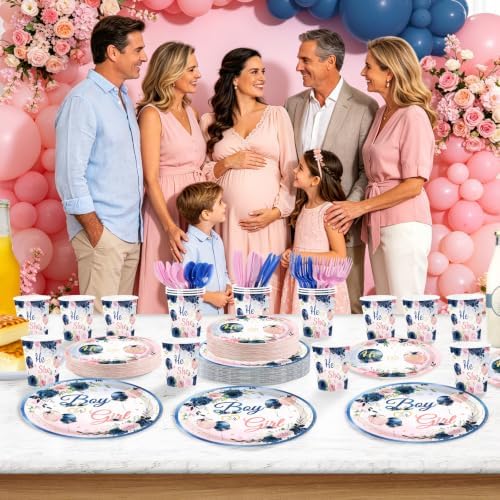 168Pcs Navy Blue and Pink Gender Reveal Party Decorations Serves 24 - Image 3