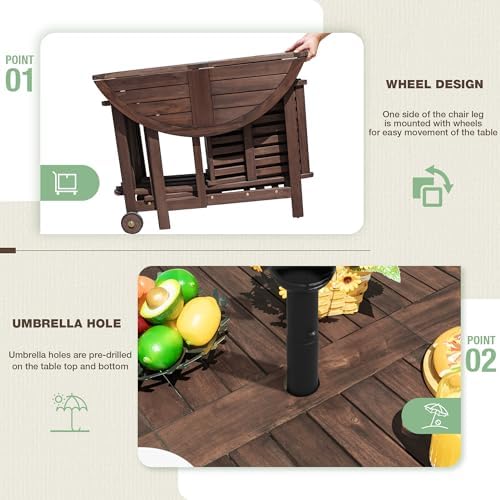 Devoko Acacia Wood Outdoor Patio Folding Table and Chairs Set for 4 - Image 4