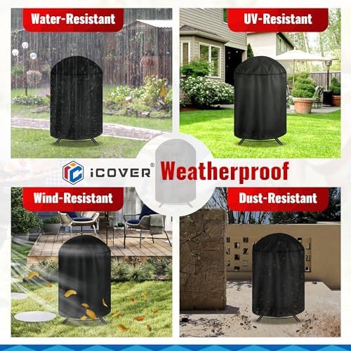 iCOVER Round Grill Cover, 29" Dia x 38" H Dome Smoker Cover, Waterproof Charcoal Kettle Grill Cover, UV Resistant BBQ Cover, Outdoor Barbecue Cover for Weber Char-Broil, Brinkmann and More - Image 7