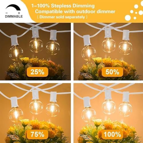 SUNTHIN White Outdoor String Lights, 48FT White Patio Lights with 25 G40 Shatterproof LED Bulbs(1 Spare), Waterproof Hanging Outside Lights for Porch, Deck, Garden, Pergola, Bistro - Image 5