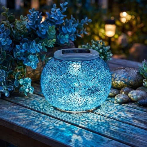 Aukora Solar Table Lights Outdoor,Color Changing Crack Glass Ball Lights - Image 6
