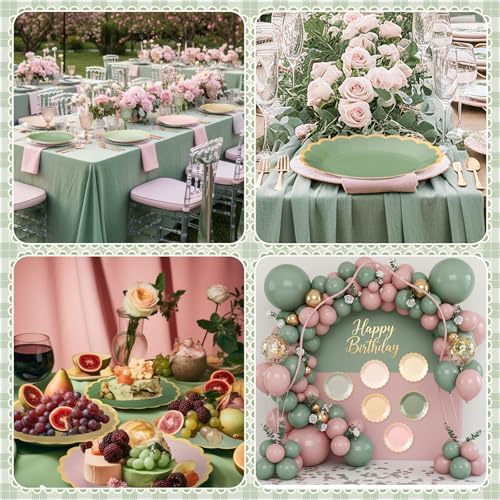 48 Pcs Sage Paper Plates 9 Inch Scalloped Sage and Pink - Image 5
