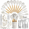 Kaluns 50 PCS Silicone Kitchen Utensils Set Complete Kitchen Set - 800°F Heat Resistant Non-Stick Premium Silicone Cooking Utensils W Wooden Handles - Can Opener, Masher, Turner, Silicone Spatula Set by Kaluns%C2%AE