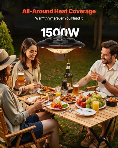VEVOR Hanging Patio Heater, 1500W Electric Space Infrared Heater, IP34 Protection with 23.6 inch Pull Cord & Adjustable Chain, for Porch,Patio,Dining Room,Studio Outdoor/Indoor - Image 3