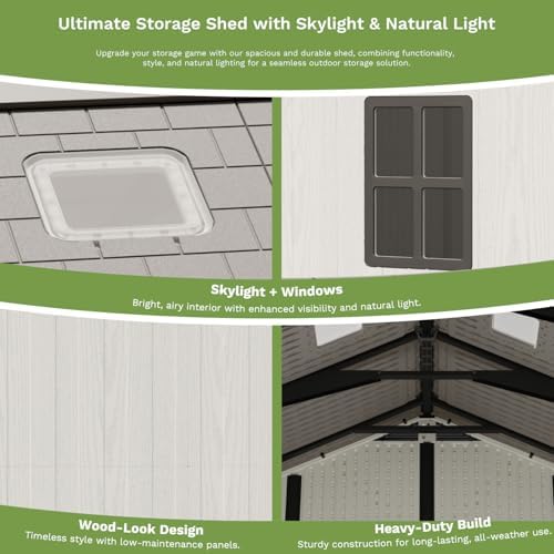 Patiowell 10x10 FT Resin Outdoor Storage Shed with Floor, Beige - Image 6