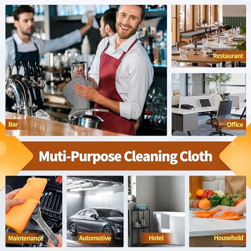 FIXSMITH Microfiber Cleaning Cloth -Pack of 8, Highly Absorbent Cleaning Rags(Grey&Orange), 16"X12" All Purpose Cleaning Towels for Housekeeping, Kitchen, Car, Reusable Microfiber Towels - Image 7