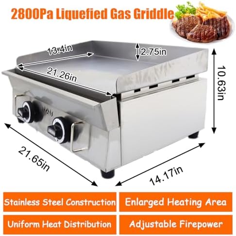 Commercial 2800Pa LPG Countertop Grill Griddle 21.26x13.39in Plate - Image 2