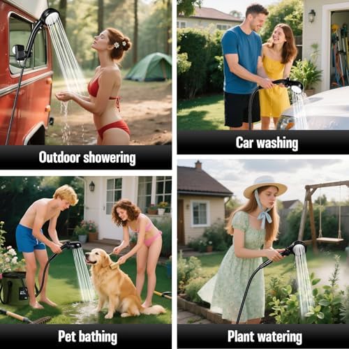 Portable Shower for Camping, 6000mAh Rechargeable Camp Shower Pump with Large Capacity Foldable Bucket, Filtered Shower Head, Outdoor Camping Shower Kit for Travel, Pet Bath, Car Washing - Image 6