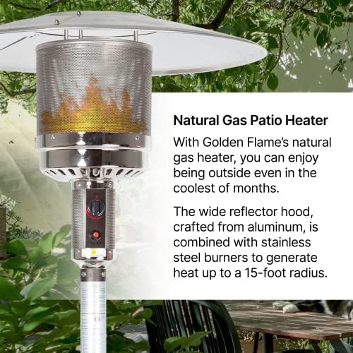 Golden Flame XL-Series Natural Gas Patio Heater, 45,000 BTU, 89" Tall, Push-Button Ignition, Anti-Tilt Safety, Wheels, Hammered Silver/Pewter - Image 3