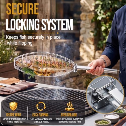 2 Packs Fish Grill Basket - Premium Stainless Steel Large Fish Basket for Grilling - Perfect for Cooking Whole Fish - Image 3