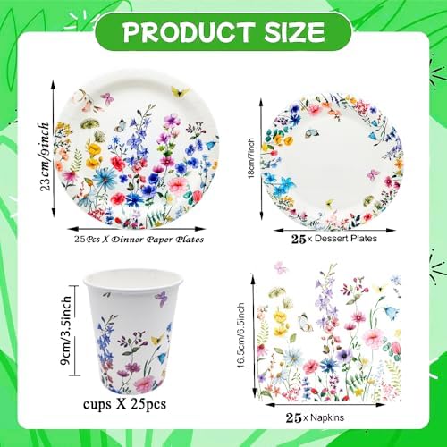 100Pcs Wildflower Party Supplies Spring Floral Wedding Birthday Decoration Include Wildflower Plates Napkins and Cups for Spring Summer Picnic Wedding Baby Shower Tea Party Decor,Serve 25 (Purple) - Image 3