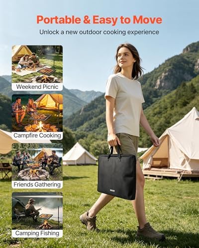 VEVOR Heavy Duty Swivel Campfire Grill, 16" Portable Camping Grill Grate, Sturdy Steel BBQ Mesh, 360° Height Adjustable Over Fire Pit Equipment with Carrying Bag, for Outdoor Open Flame Cooking - Image 7