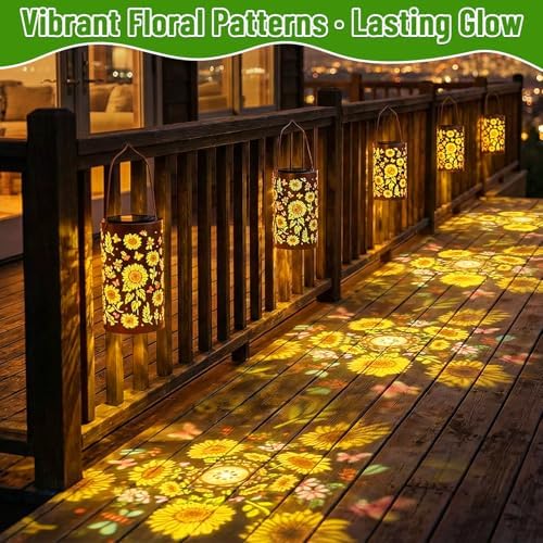 2Pack Colorful Solar Lanterns Outdoor Waterproof, Garden Decor Gifts for Women Mom Grandma - LED Colorful Sunflower Solar Powered Lights Metal Hanging Lantern for Outside Garden Patio Yard Lawn Porch - Image 3