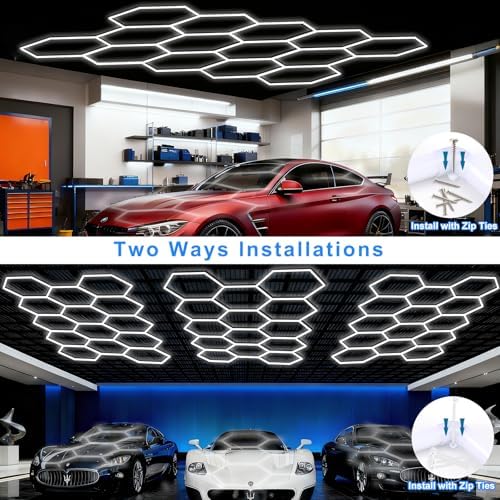 LZHOME Hexagon LED Garage Light: Super Bright 64500LM Honeycomb Garage Light, 14 Hex DIY Hexagon Led Lights for Gym Basement Hair Salon - Image 3