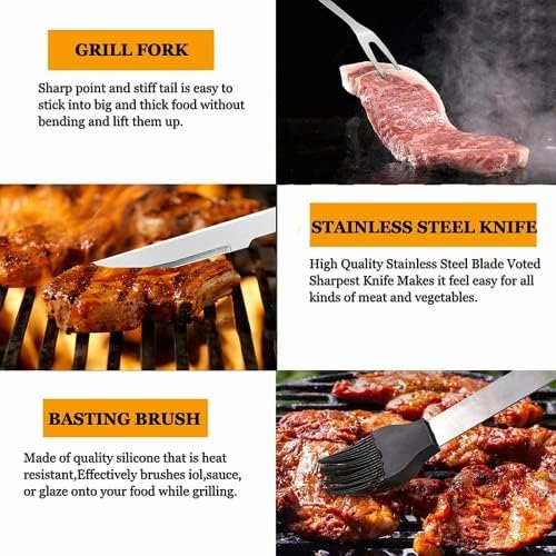 MUJUZE Grilling Accessories,BBQ Grill Sets for Outdoor,Grill Tool Set,Grill Kit for Camping,Backyard,BBQ Accessories with Apron,BBQ Gifts for Men,Grilling Gifts for Men - Image 6