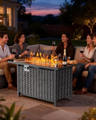 Ciays 43″ Propane Fire Pit, CSA-Listed 60,000 BTU Outdoor Gas Fire Pit Table with Glass Wind Guard, Tempered Glass Top, Lid, Glass Rocks, Adjustable Legs, Fire Table for Patio, Garden & Party, Black - Image 2