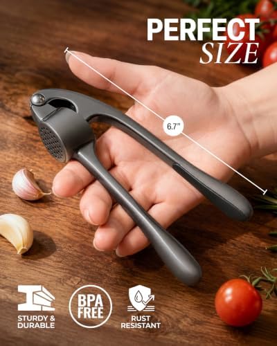 Zulay Kitchen Metal Garlic Press Garlic Mincer Tool Stainless Steel, Gray - Image 2