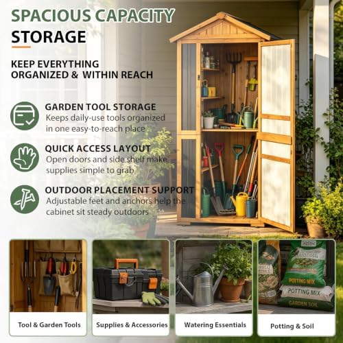 Gowoodhut Tall Outdoor Storage Cabinet with 4 Shelves, Garden Tool Shed - Image 3