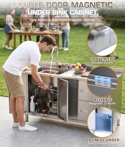 59" Stainless Steel Outdoor Kitchen Sink with Cabinet Fully Assembled - Image 6