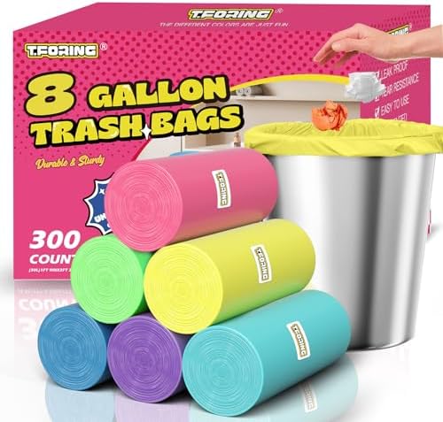 Medium 8 Gallon Trash Bags Unscented, 0.94 Mil, Colored, 300 Count by TFORING%C2%AE