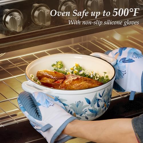 CAROTE 5QT Enameled Floral Cast Iron Dutch Oven Pot with Lid - Image 4