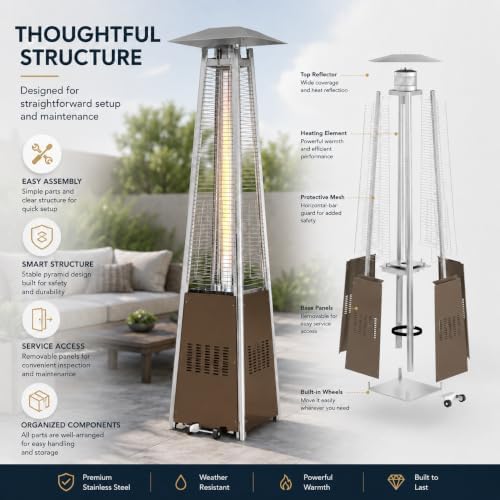 Kingdura 48,000 BTU Propane Pyramid Patio Heater with Cover & Wheels, Brown - Image 4