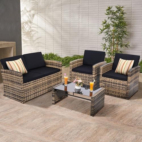 KROFEM 4 Piece Patio Furniture Set, Outdoor Wicker Conversation Set - Image 7