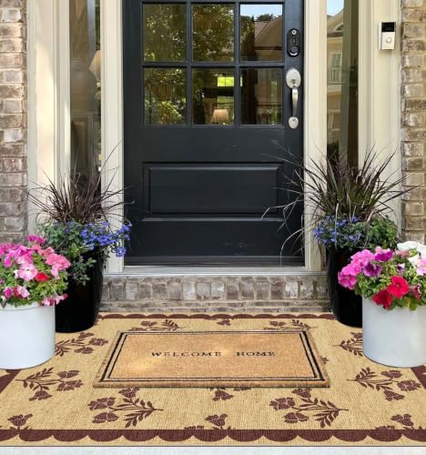 3x5 Floral Entry Rug - Small Washable Indoor Outdoor Mats for Front Door Non-Slip Jute-Look Porch Rug Boho Burgundy Scalloped Throw Rugs for Living Room Bedroom Entryway Kitchen Porch Decor - Image 6