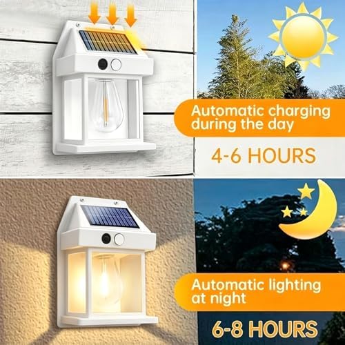 4 Pack Solar Wall Lights Outdoor with Motion Sensor, Vintage Solar Wall Lanterns, Dusk to Dawn IP65 Waterproof Solar Lights for Porch Patio Garage Fence Yard Garden (4, White) - Image 2