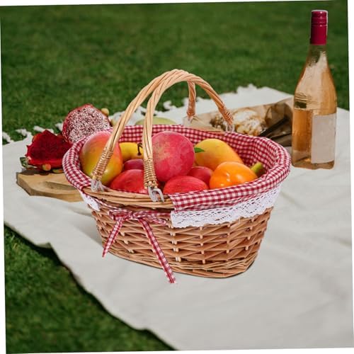 Vintage Wicker Picnic Basket with Handles, Rustic Fruit Storage Container - Image 3