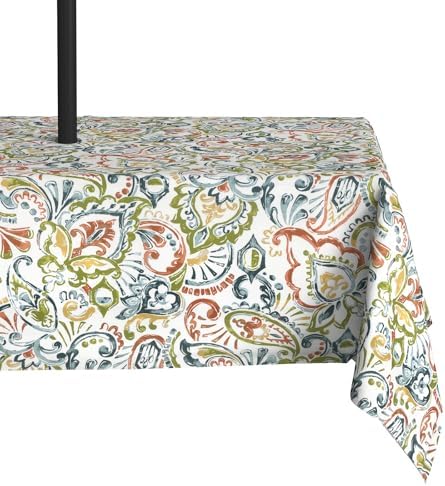 LVTXIII Rectangle Outdoor Tablecloth with Umbrella Hole and Zipper, Water-Repellent 60 x 84 Inch Patio Table Cover for Picnic, Garden, Backyard Dining, Paisley Botanical by LVTXIII