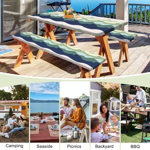 Picnic Table and Bench Cover Set, Waterproof Fitted Elastic Cloth - Image 6