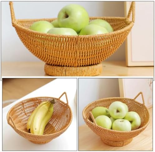 Xmas Imitation Rattan Bread Basket with Handle, Khaki Woven Tray - Image 3