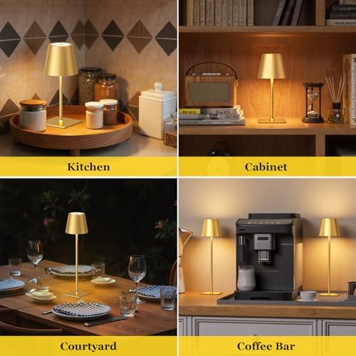 Kakanuo Gold Cordless Rechargeable Table Lamp 5000mAh Battery Operated Lamps, 3 Colors Stepless Dimming Touch Lamp for Dining, Living Room, Outdoor Patio, Kitchen Counter, 4 Pack - Image 6