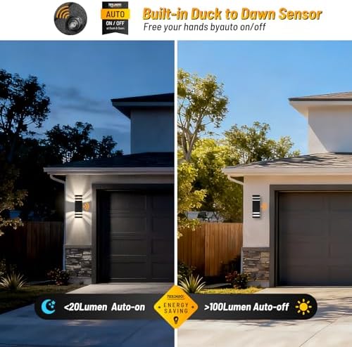 Outdoor Wall Lights 2-Pack – Modern Patio Wall Light Fixture, Dusk to Dawn Outside Lights for House, Up & Down Outdoor Sconce, Waterproof Outdoor Light Fixtures, Front Porch, Garage Lights - Image 2