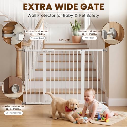 Mumeasy 36" Extra Tall Baby Gate for Stairs, 29.7-54.2" Wide Dog Gate for Doorways, Walk Thru Pet Safety Gate for Indoor, Pressure Mounted with Auto Close, Easy Install No Drill for Toddlers, White - Image 3