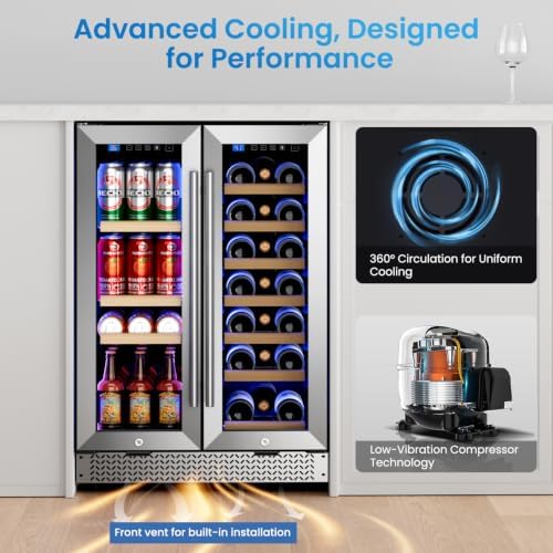 24 Inch Wine and Beverage Refrigerator, 88 Cans and 21 Bottles Dual Zone Wine Fridge with Glass Door Built in or Freestanding, Beverage Cooler for Soda Beer Wine-Kitchen Bar Office - Image 6