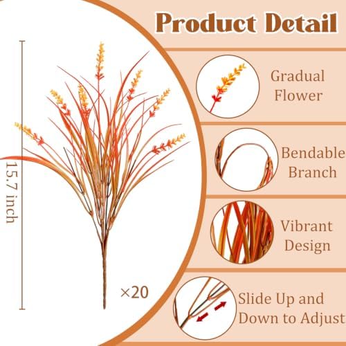 20Pcs Fake Plants Artificial Flowers Monkey Grass for Outdoors，UV Resistant Realistic Fall Artificial Flowers for Outdoors，No Fade Shrubs Outside Decor for Courtyard Porch Patio Garden - Image 2