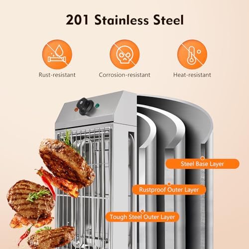 1800W Electric BBQ Grill, Non-stick Stainless Steel Smokeless Barbecue Grill, 110V Commercial Indoor & Outdoor Countertop Grill with Removable Griddle for Camping Party - Image 5